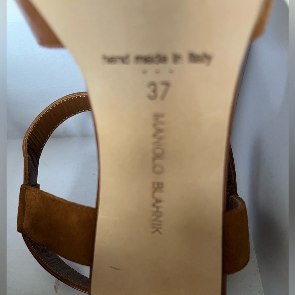 Manolo Blahnik Tan Leather Sandals With Heel NEW NOT USED - Picture 9 of 10